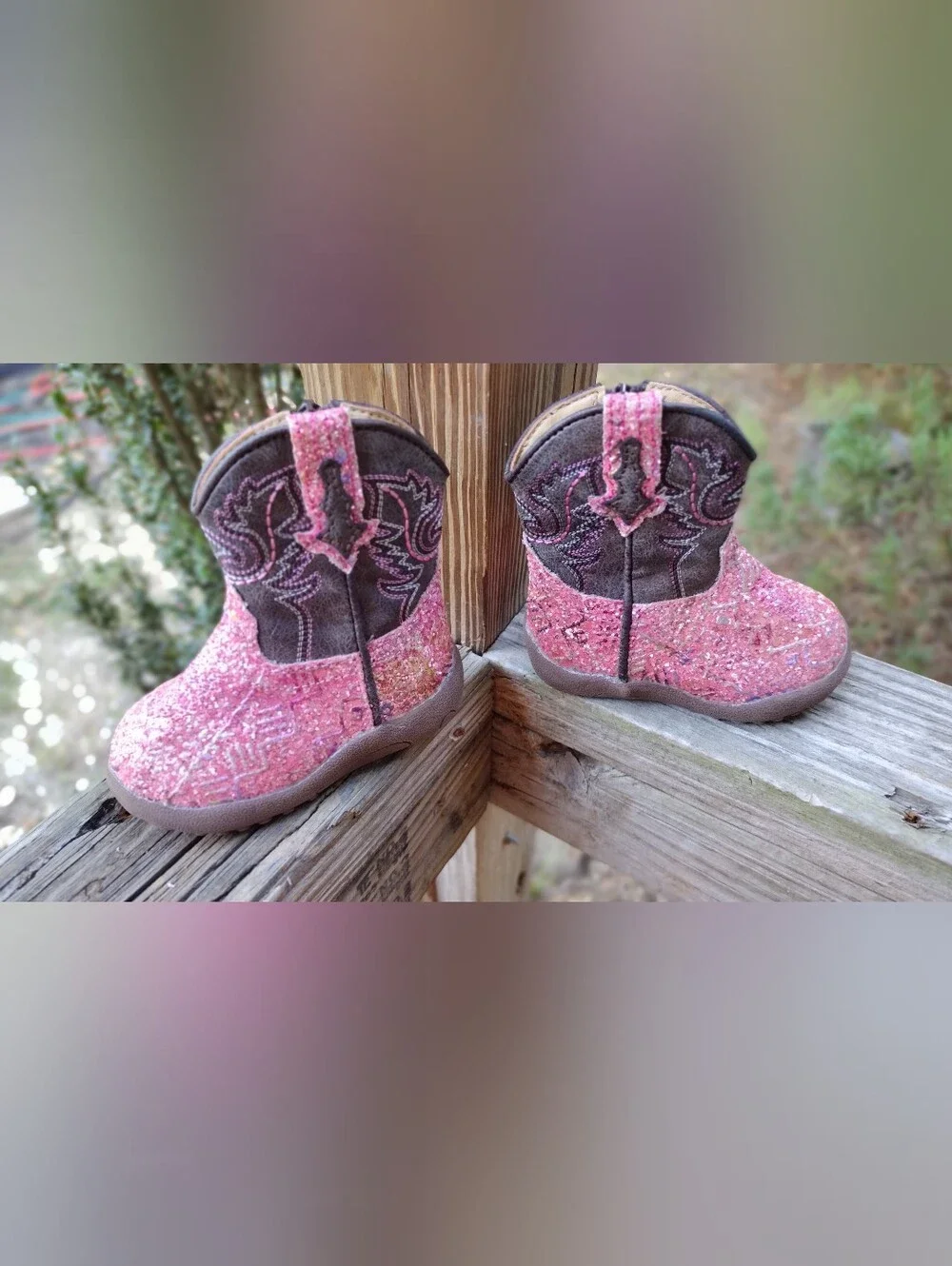 Roper Baby Girl Pink and Brown Glitter Western Boots